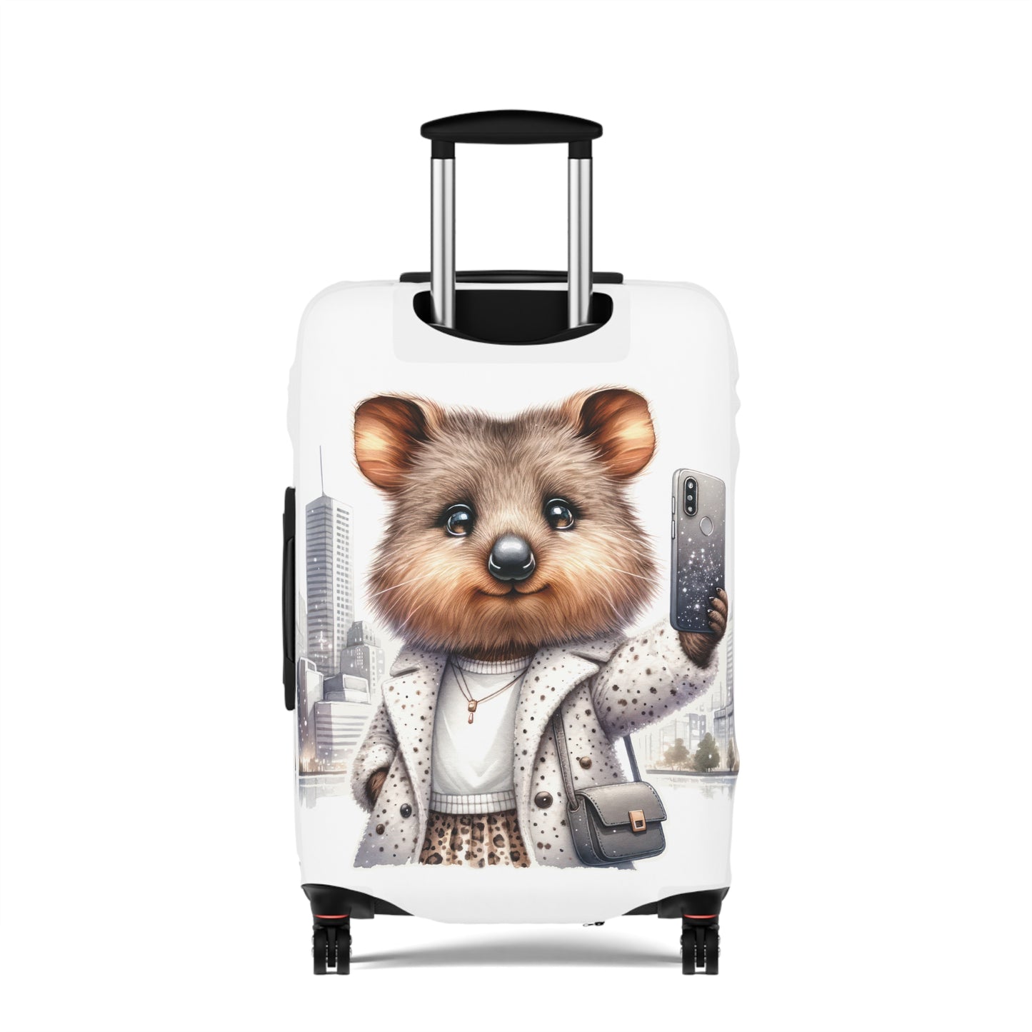 Luggage Cover, Quokka travelling taking Selfies, awd-1332