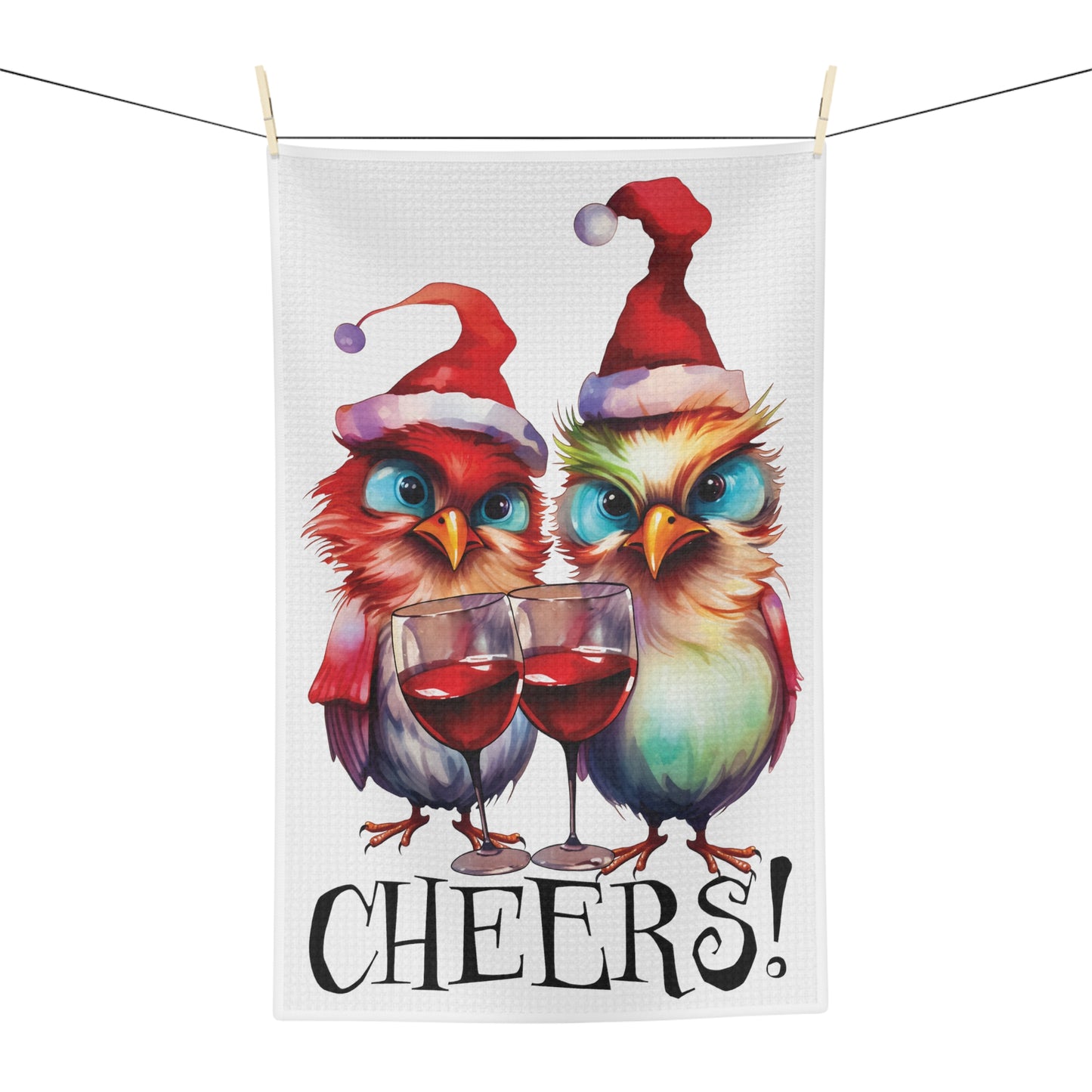 Microfiber Tea Towel, Cheers Christmas Birds