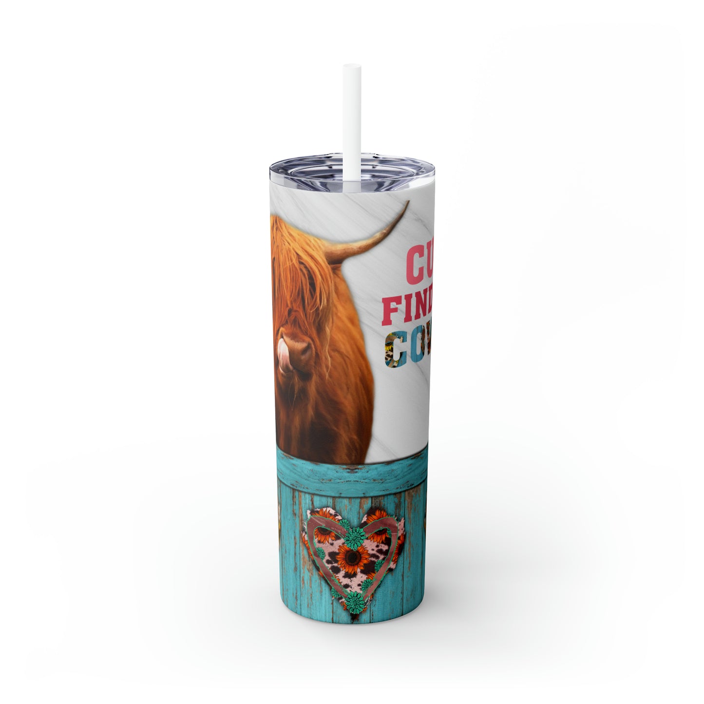 Skinny Tumbler with Straw, 20oz Highlander Cow