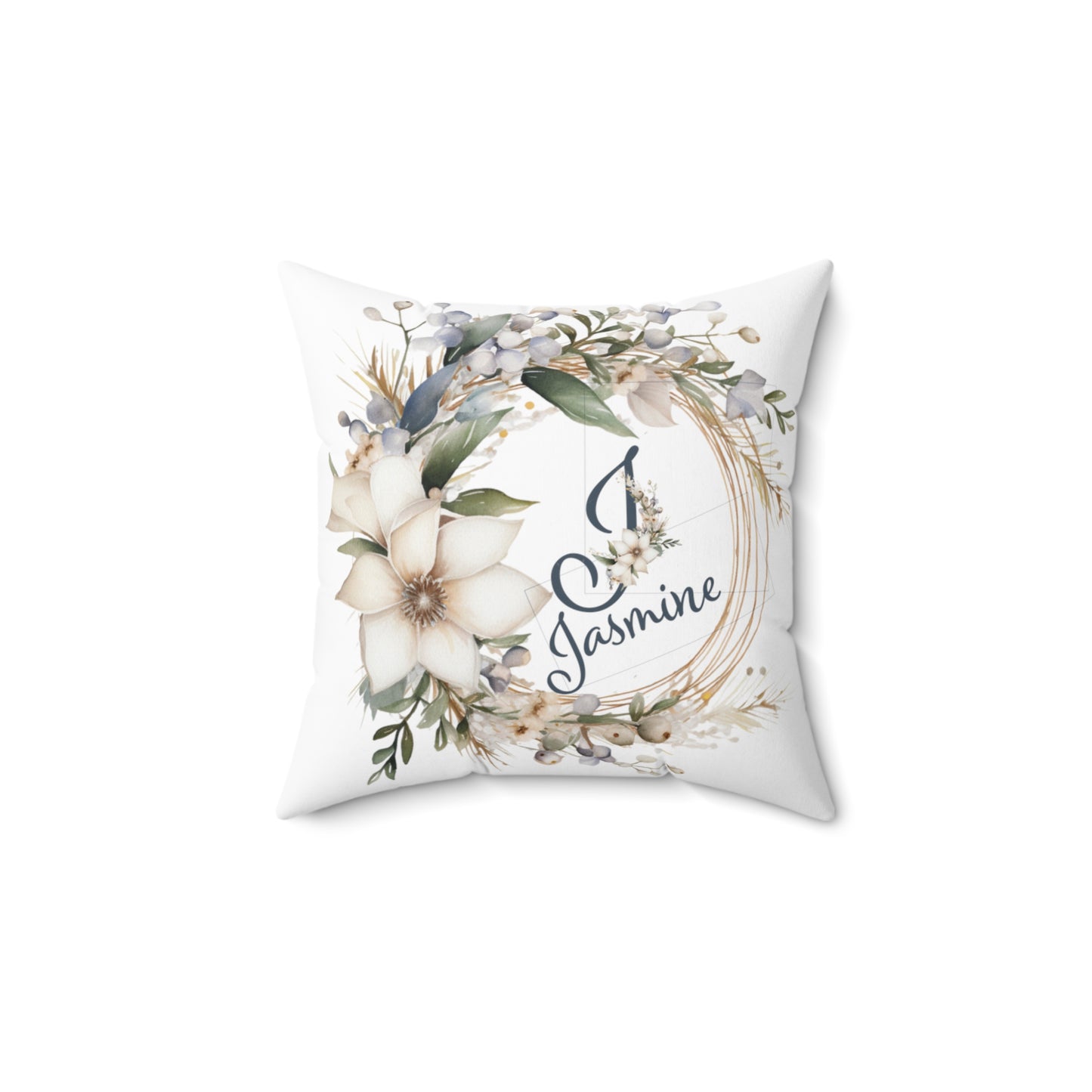 Personalised Polyester Square Cushion, Neutral Floral Wreath