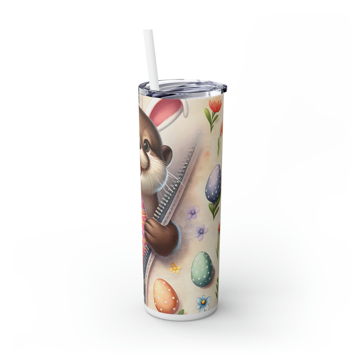 Skinny Tumbler with Straw, 20oz, Easter, Baby Otter, awd-1271