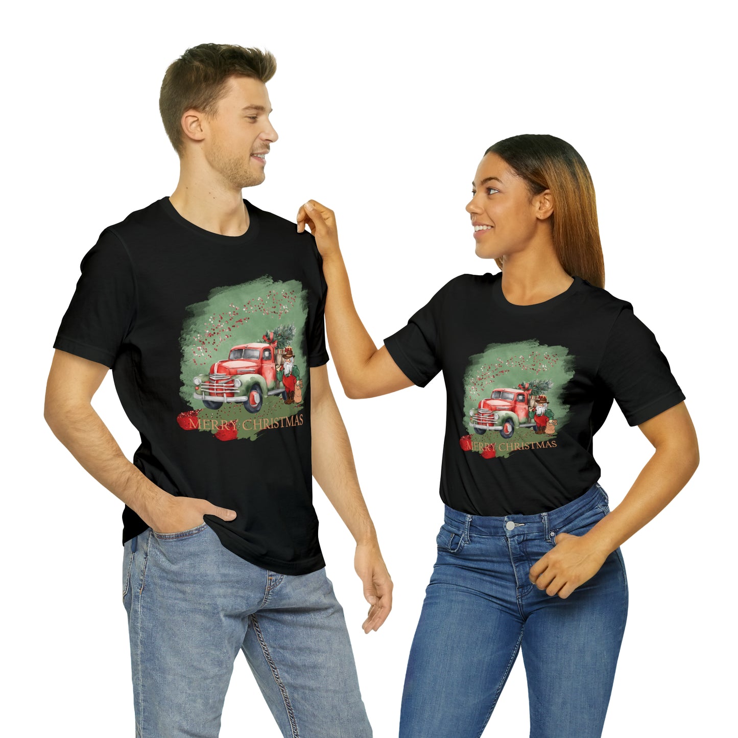 Unisex Adults Jersey Short Sleeve Tee Sage Christmas, Santa, Country Truck, Christmas TShirt, Country Christmas, Western Chrismas