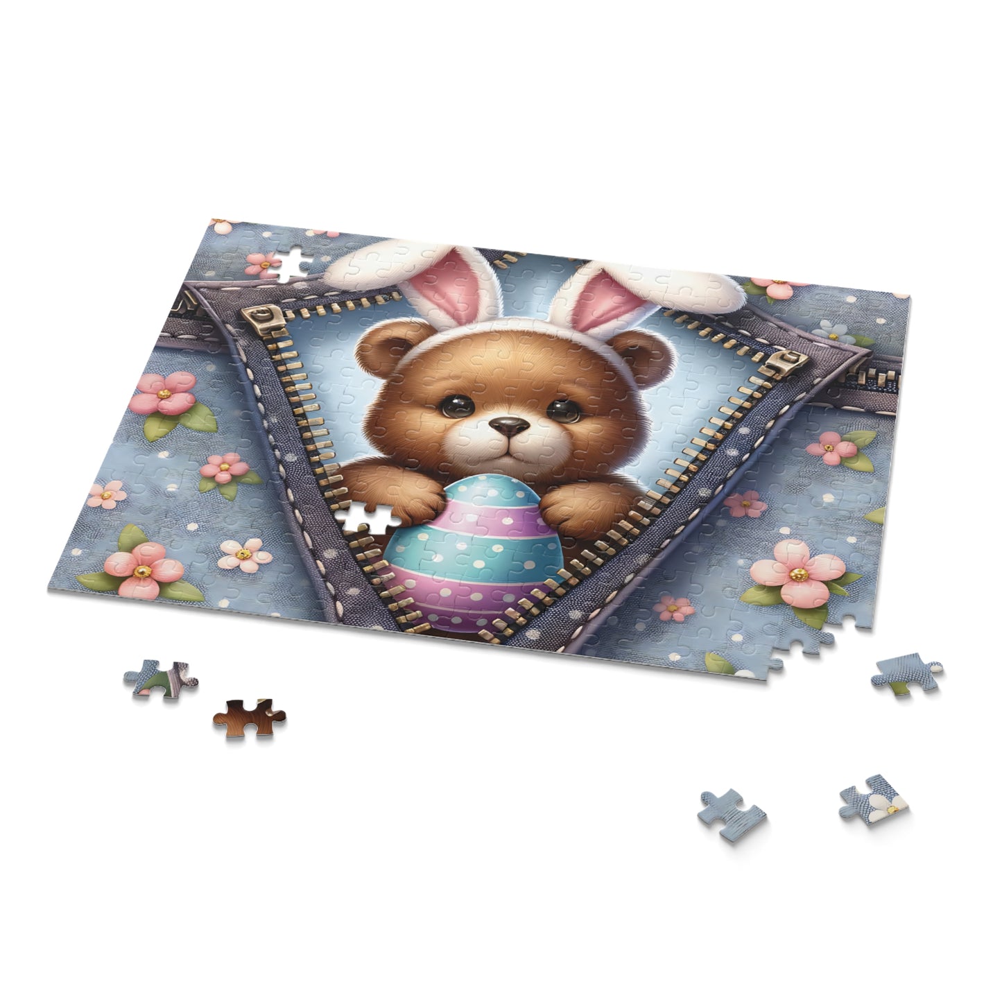 Personalised/Non-Personalised Puzzle, Easter, Bear with Bunny ears (120, 252, 500-Piece)