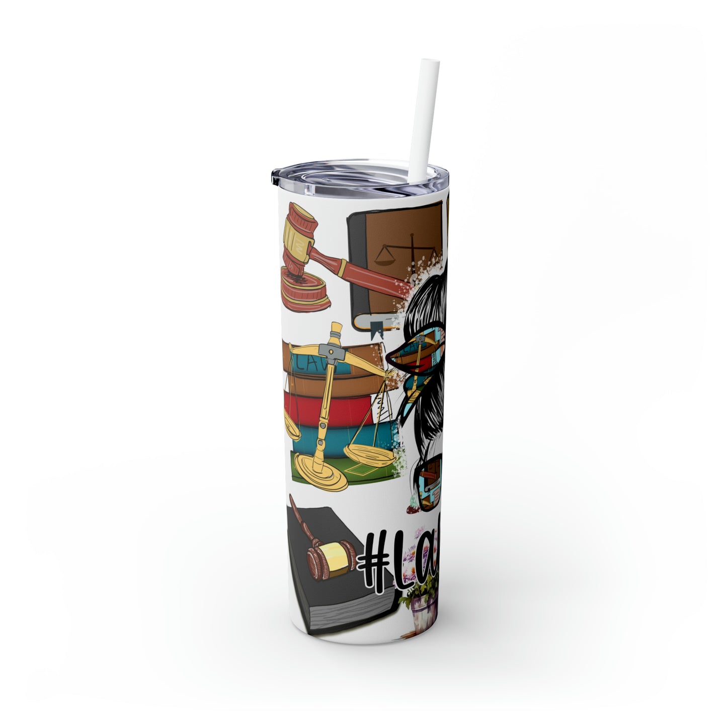 Skinny Tumbler with Straw, 20oz, Lawyer