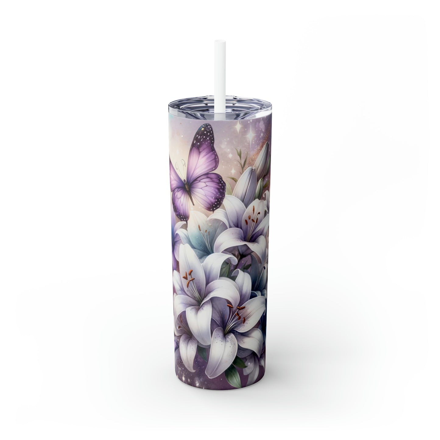 Skinny Tumbler with Straw, 20oz, Butterfly