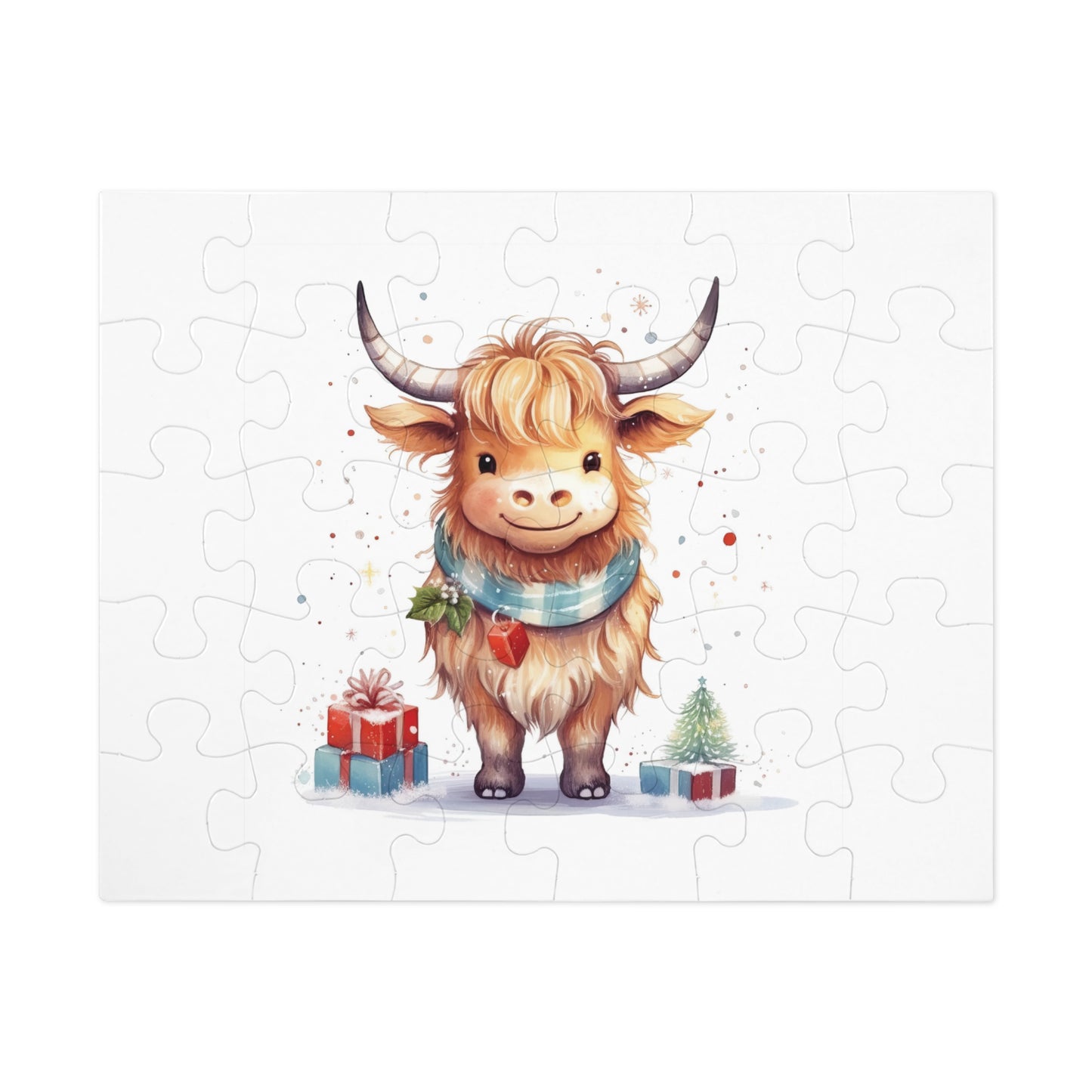 Puzzle, Christmas Highland Cow, Personalised/Non-Personalised (30, 110, 252, 500,1000-Piece)