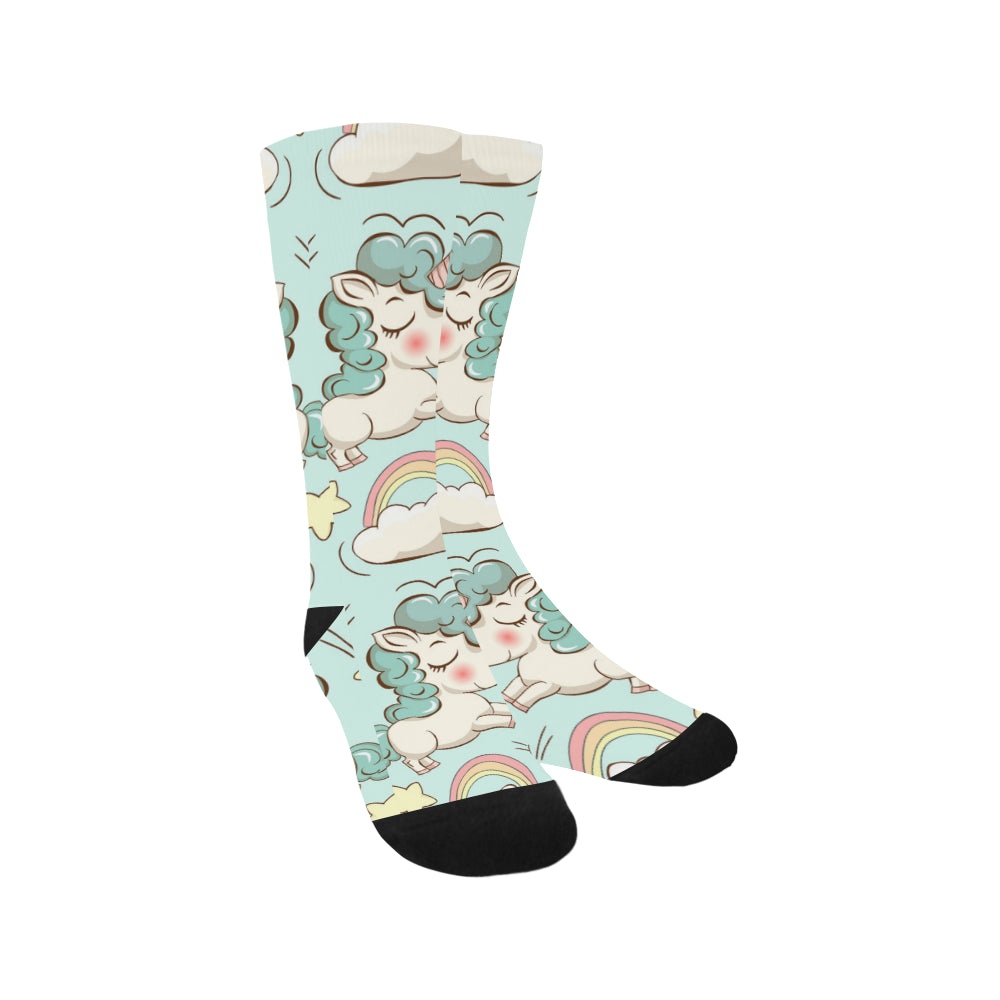 cute unicorns clouds rainbow and stars Trouser Socks