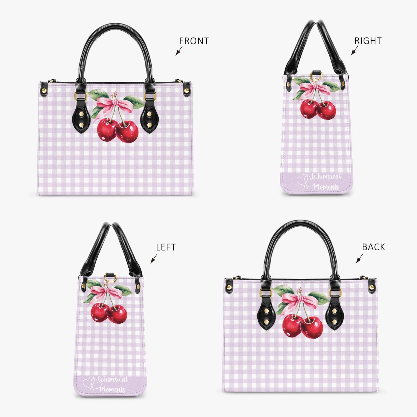 Women's Tote Bag - Rockabilly - Cherries Lilac Plaid