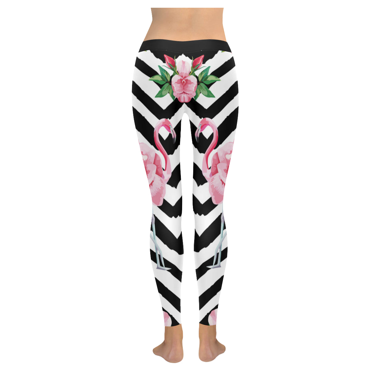 beautiful tropic pink flamingo and rose flowers Women's Low Rise Leggings (Invisible Stitch)