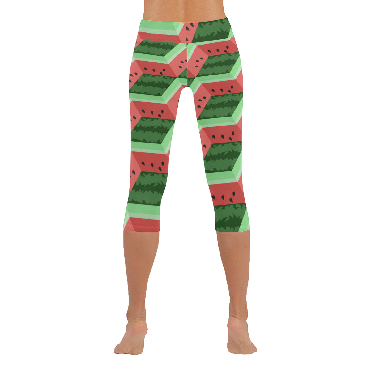 Geometric Watermelon Flat Fruit Colourful Cube Women's Low Rise Capri Leggings (Invisible Stitch)