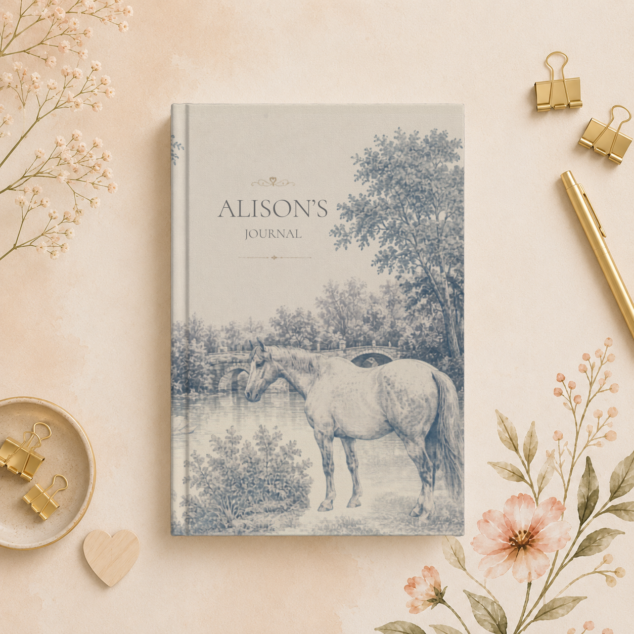 Personalized Horse Lover Journal, Custom Name Notebook, Equine Theme Diary Gift, Matte Hardcover Journal, Horse Sketch Design