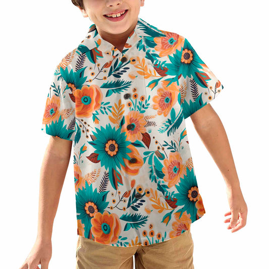 Boho Retro Floral  Little Boys Hawaiian Shirt