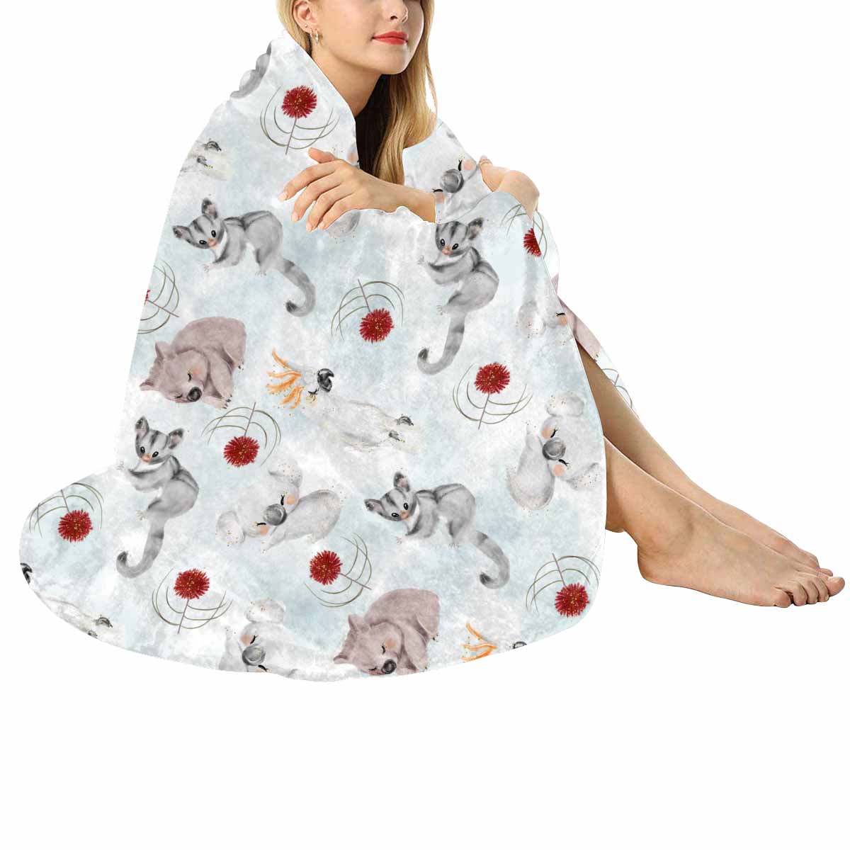 Australian Animals Koala, Sugar Glider, Wombat  Circular Micro Fleece Blanket 47"