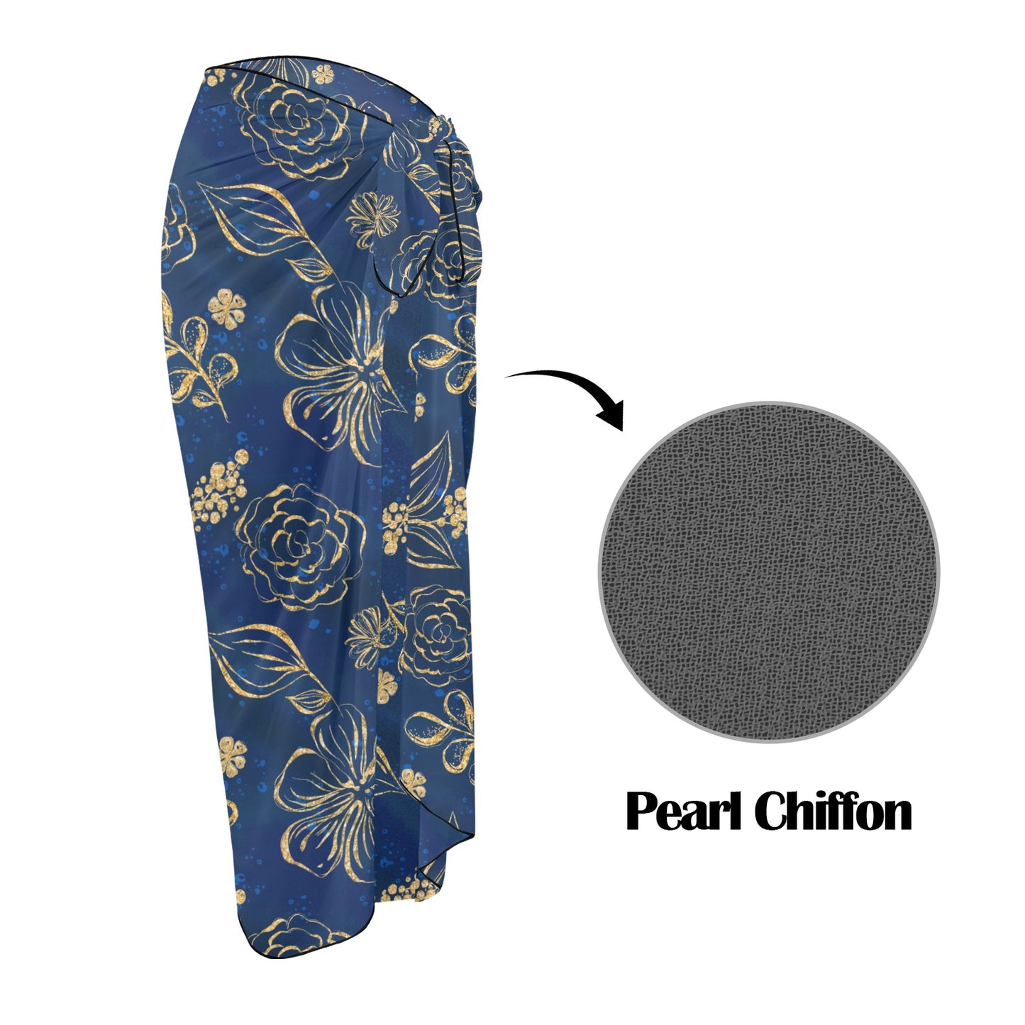 Blue & Gold Long Beach Sarong Wrap