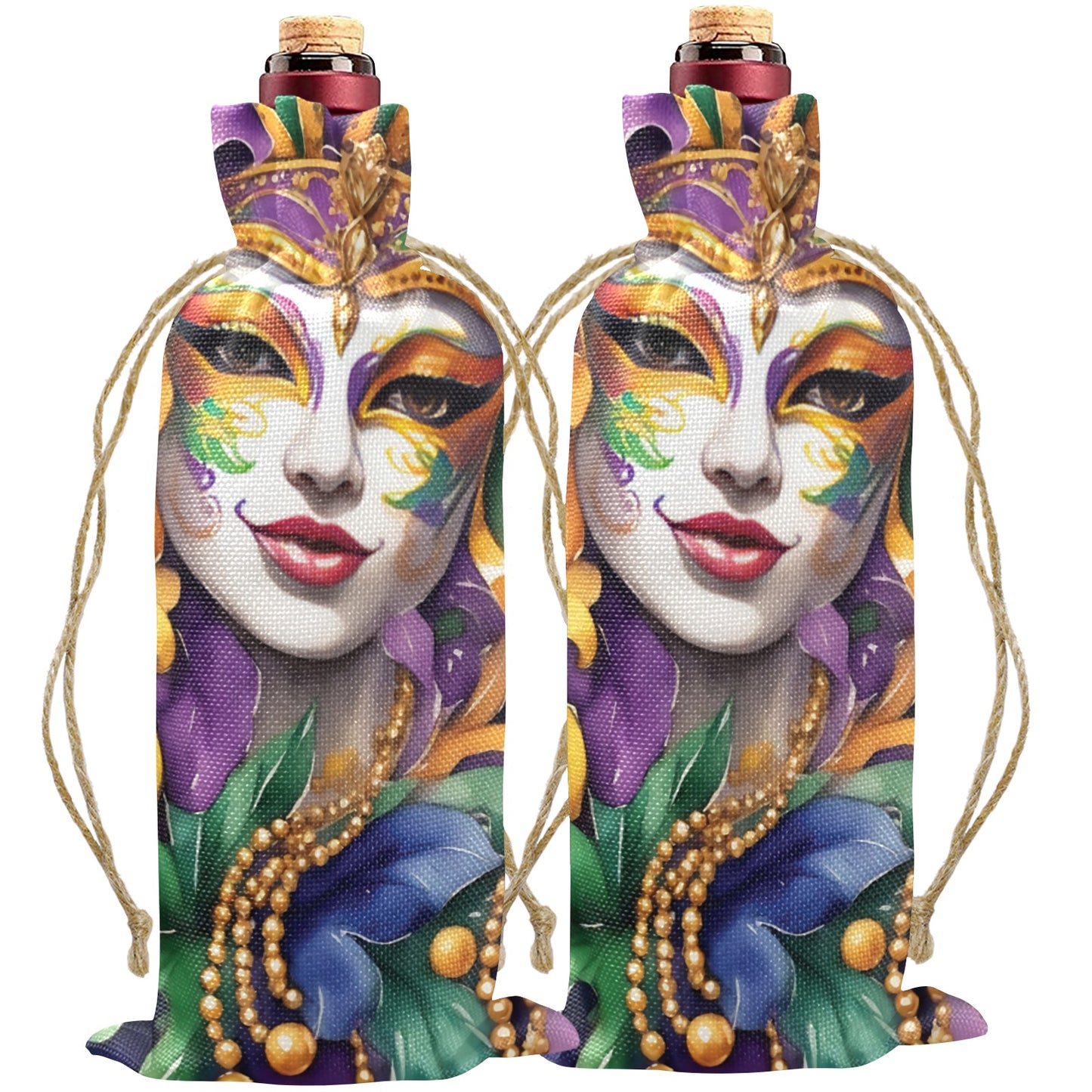 Mardi Gras awd442 Linen Wine Bottle Bag