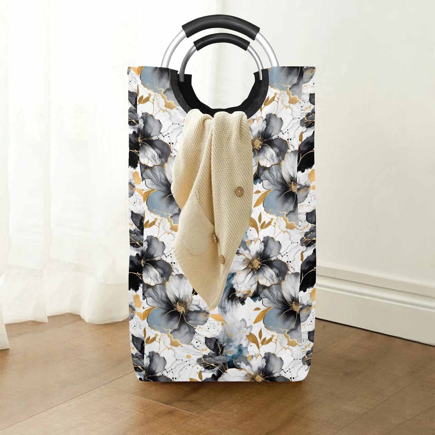 Black White and Gold  Square Laundry Basket