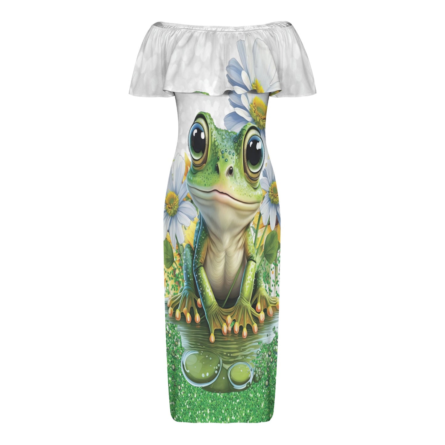 Just a girl who loves frogs awd1354 Women's Off Shoulder Ruffle Boat Neck Dress (Model D71)
