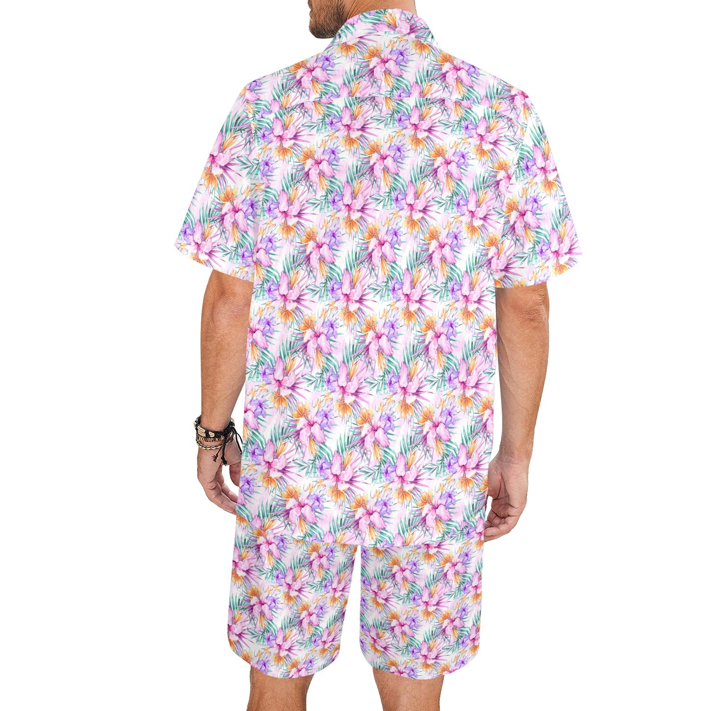 Men's Shirt & Shorts Set Purple Hibiscus Men's Shirt and Shorts Outfit (Set26)