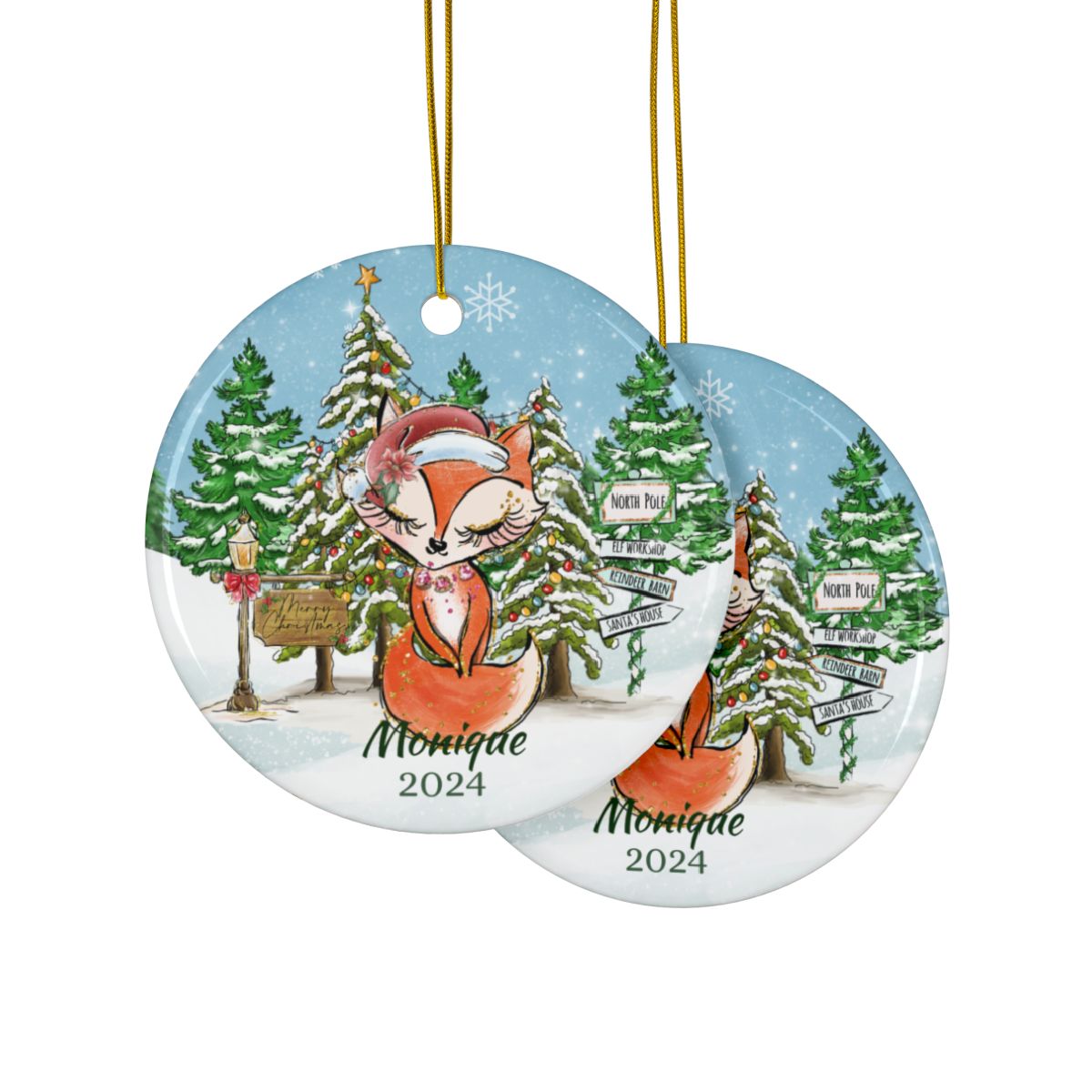 Fox Christmas Ornament Personalised Ceramic Ornament