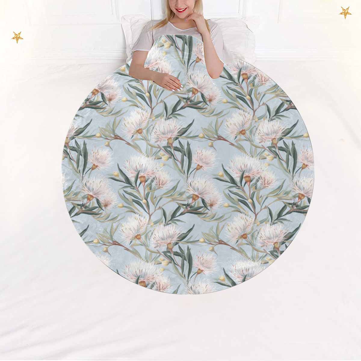 Australian Floral Blue  Circular Micro Fleece Blanket 60"