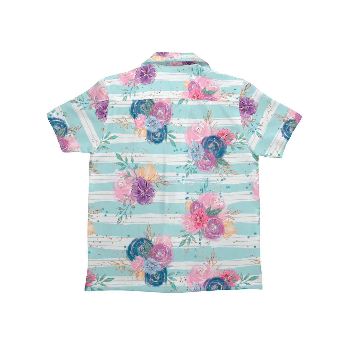Purple and Pink floral Blue Stripes  Little Boys Hawaiian Shirt