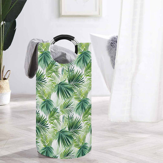 Green Palm Leaves  Round Laundry Basket