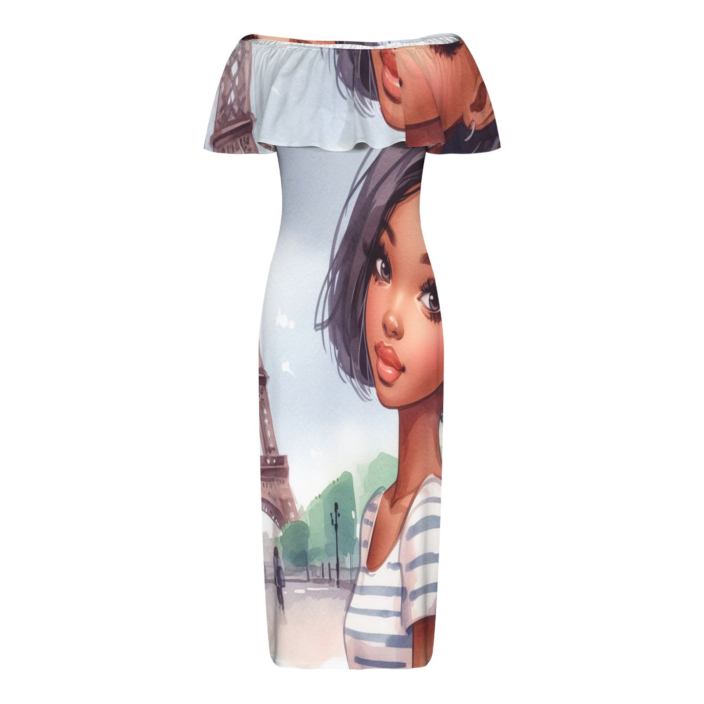 Girl 2 Women's Off Shoulder Ruffle Boat Neck Dress (Model D71)