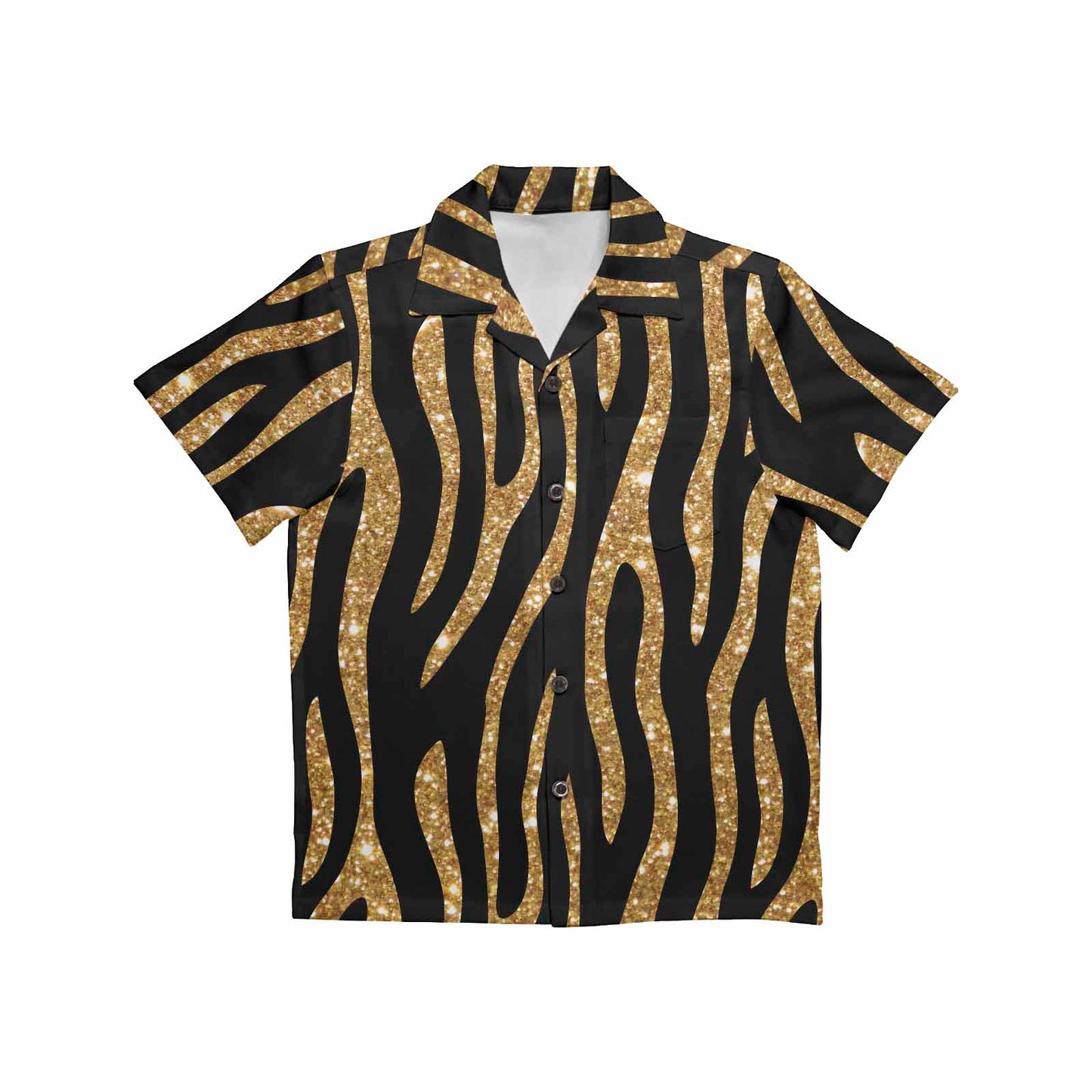 Black and Gold Glitter Leopard Print  Little Boys Hawaiian Shirt