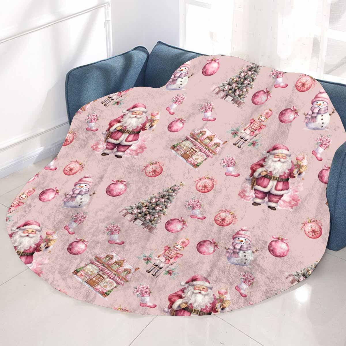 Pink Chirstmas Circular Micro Fleece Blanket 60"