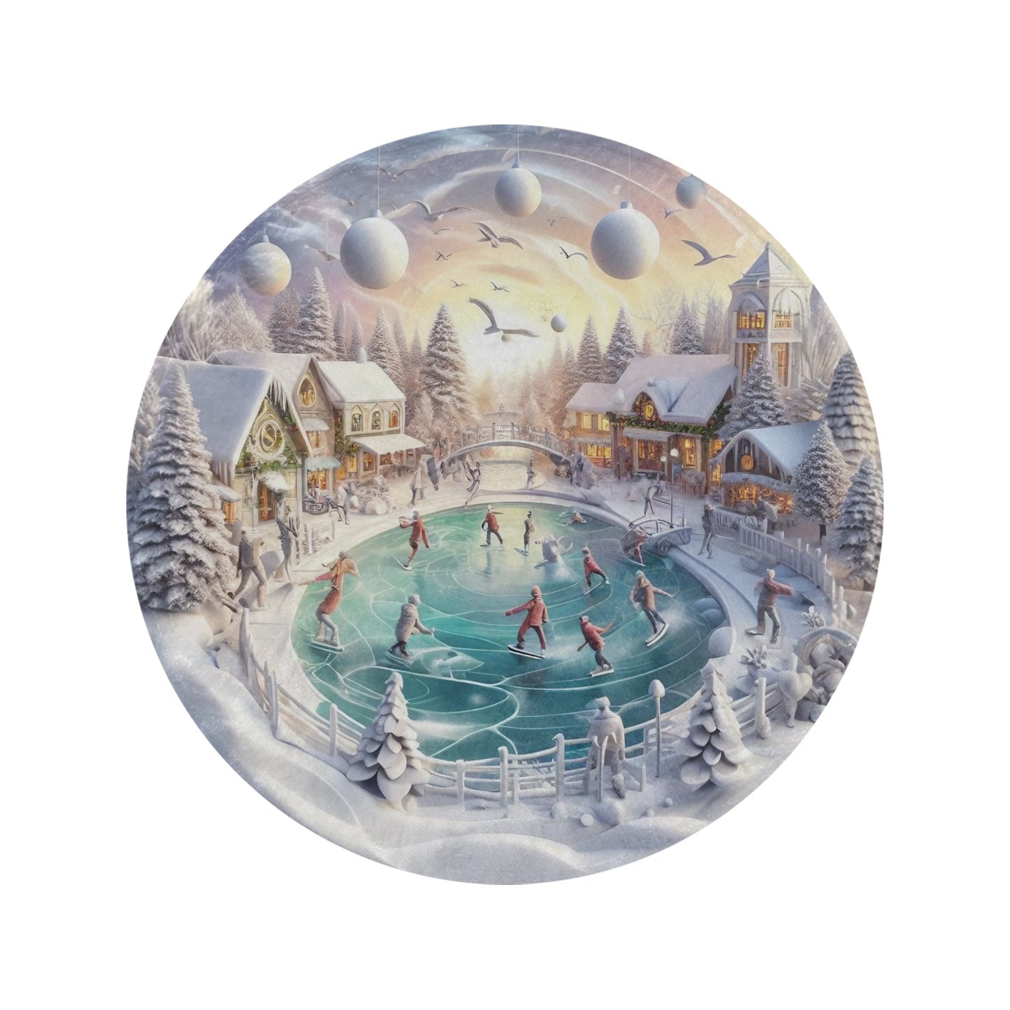 Christmas Scene Circular Micro Fleece Blanket