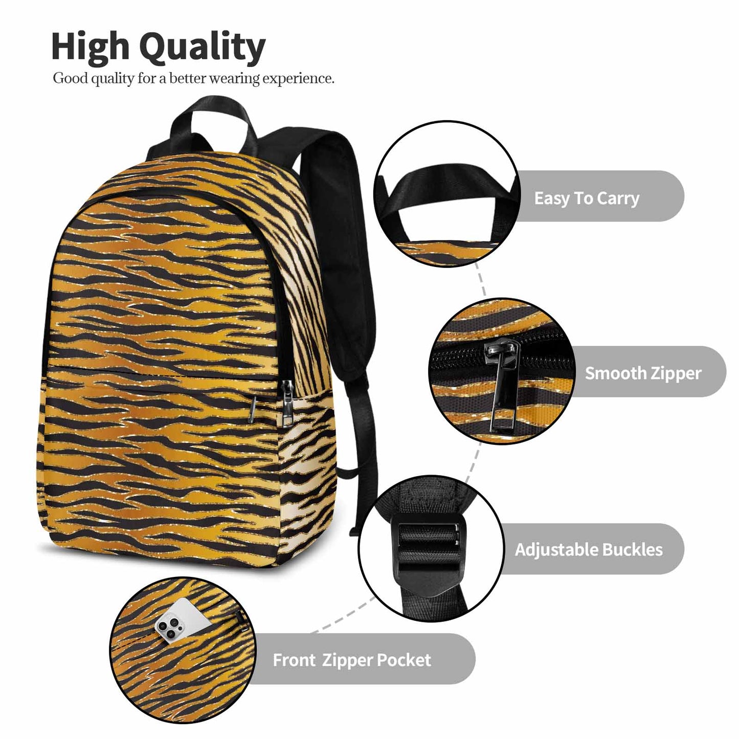 Glitter Gold Animal Print  Adult Casual Backpack