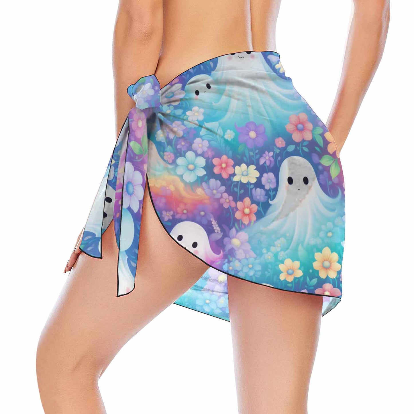 Pastel Halloween Ghosts  Women's Beach Sarong Wrap