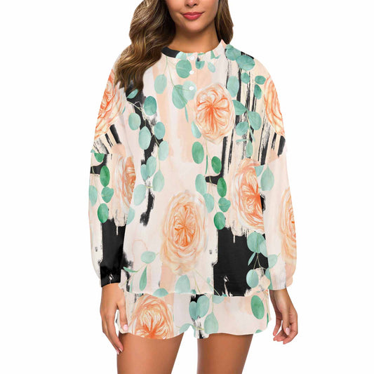 Rose Eucalyptus Women's Long Sleeve Pajama Set with Shorts