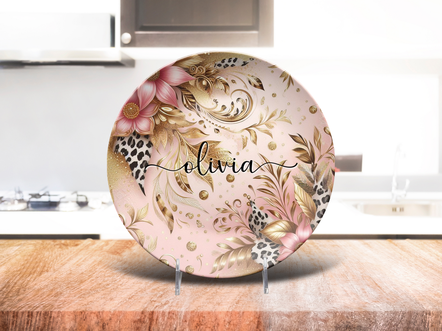 Personalised Luxury Pink and Gold Print Plate/Platter