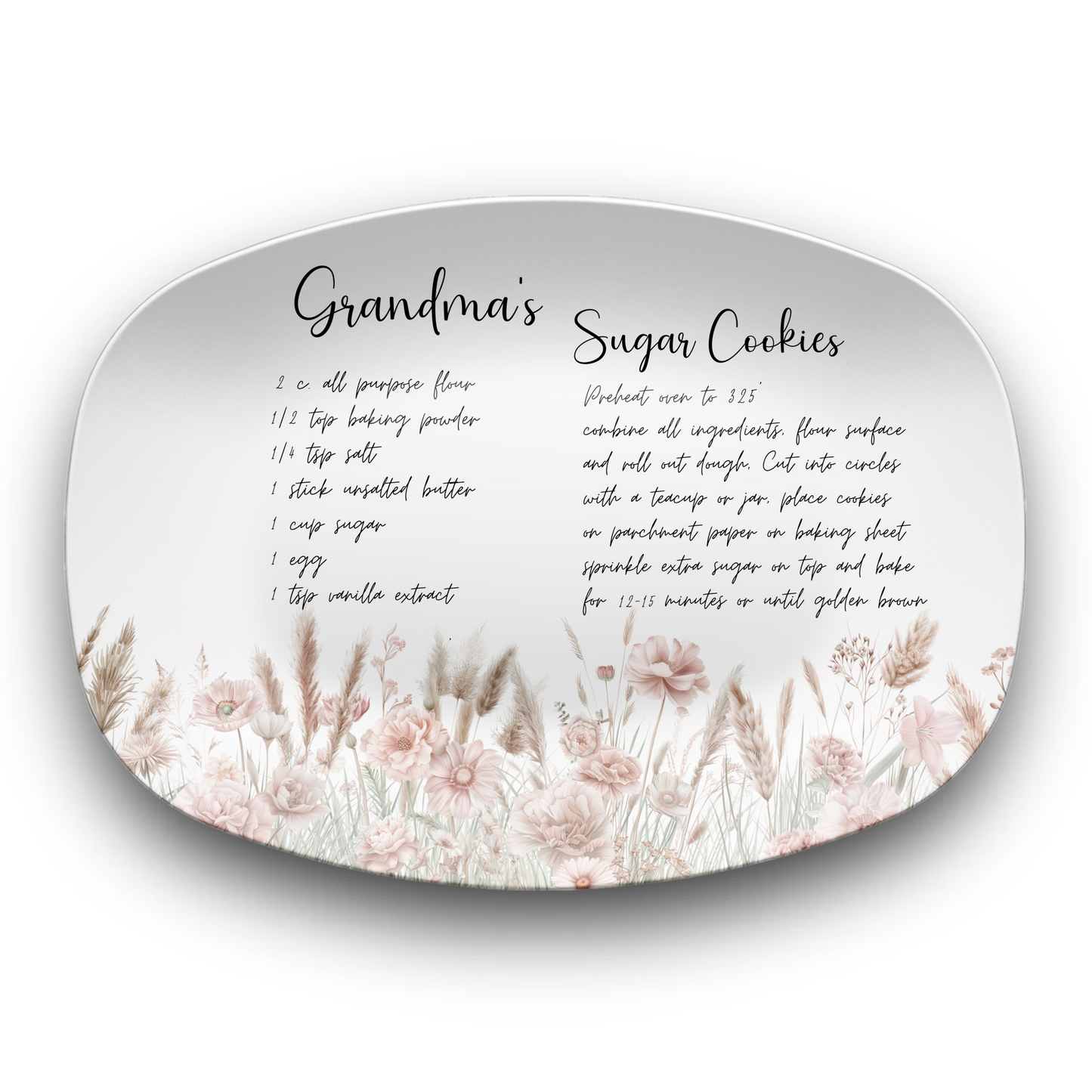 Personalised Wildflowers Handwritten Family Recipe Heirloom Plate/Platter