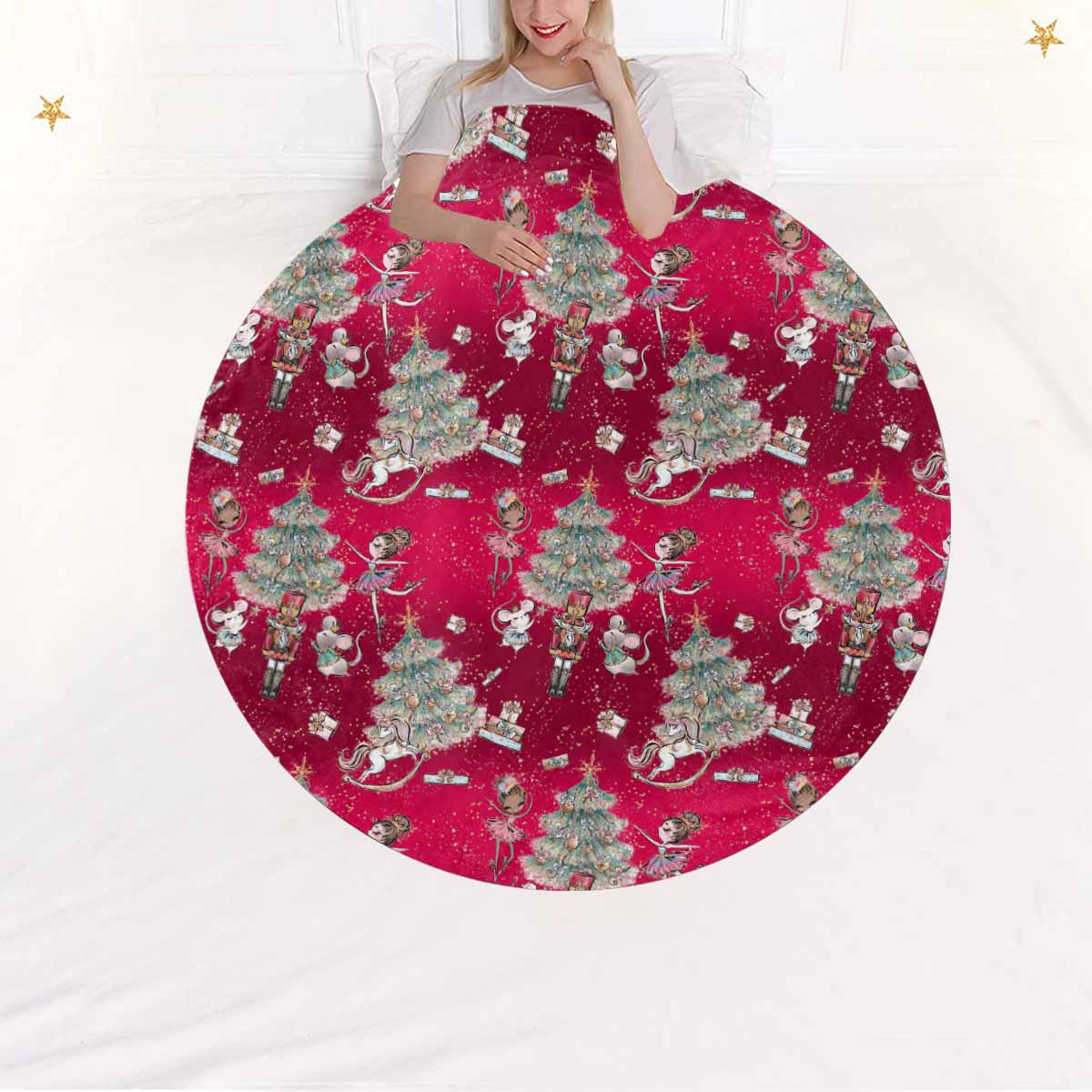 Red Christmas  Circular Micro Fleece Blanket 60"