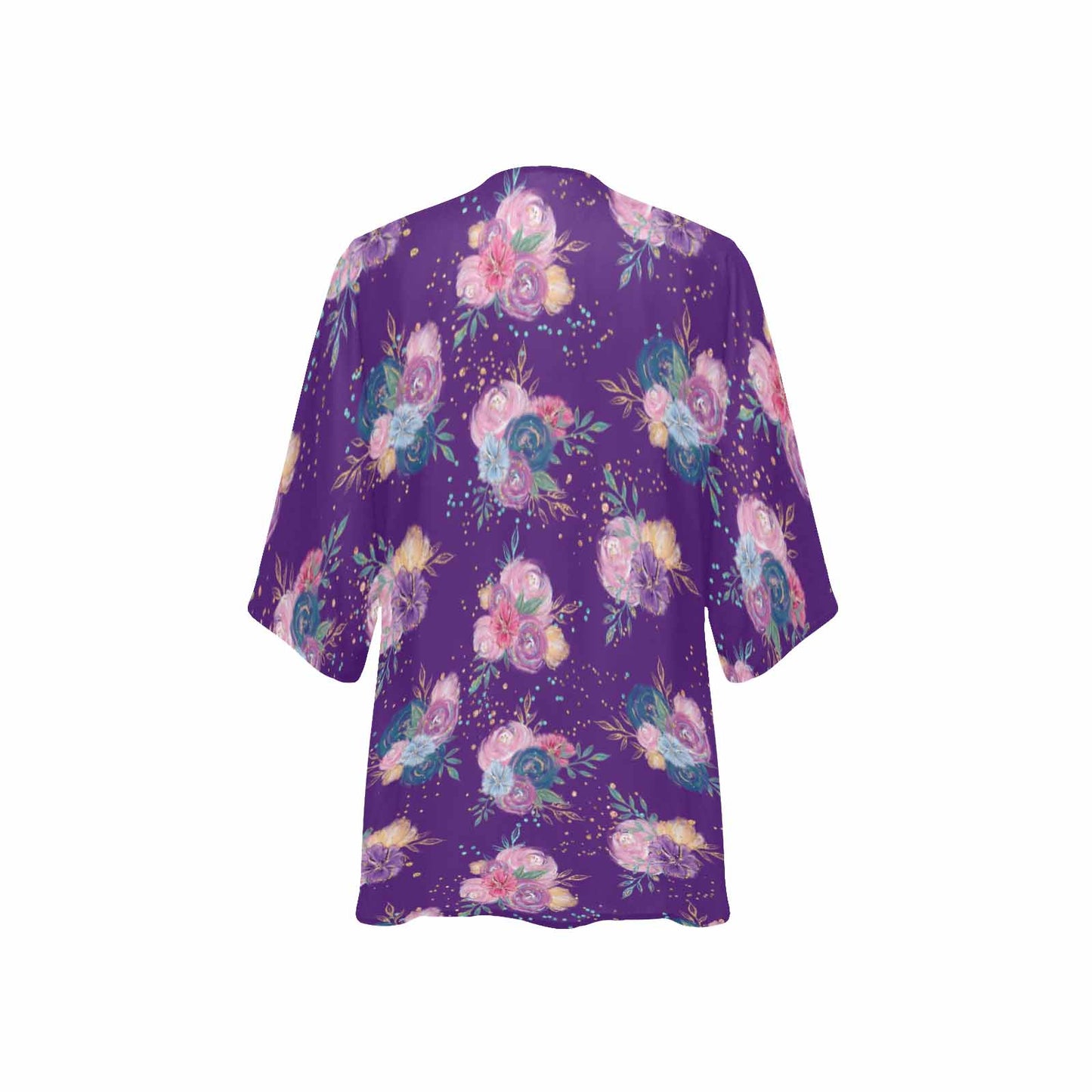 Purple Floral  Women's Kimono Chiffon Cover Up