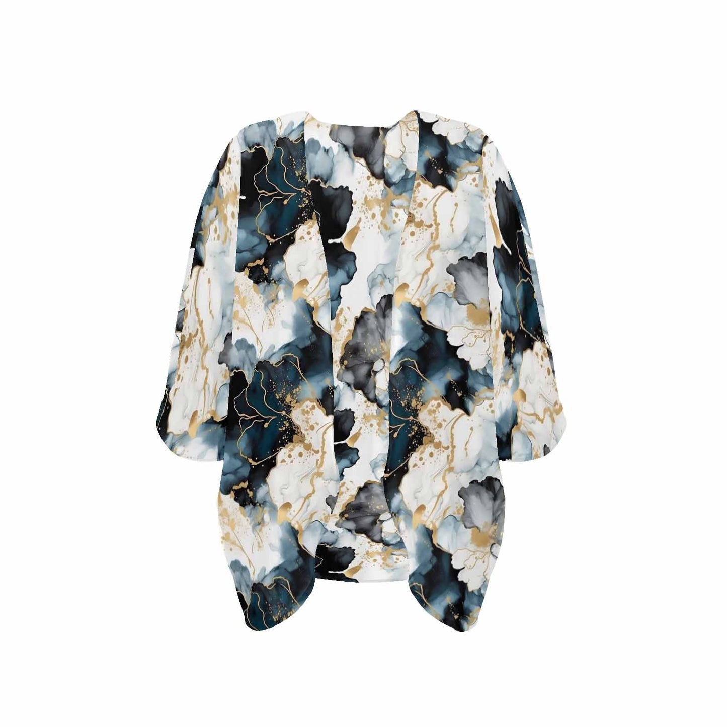 Black Ink Floral  Women's Kimono Chiffon Cover Up