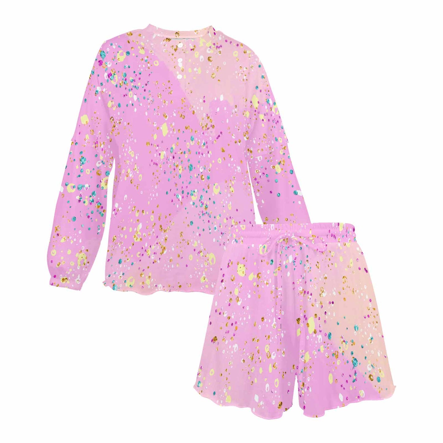 Pink Splash  Women's Long Sleeve Pajama Set with Shorts