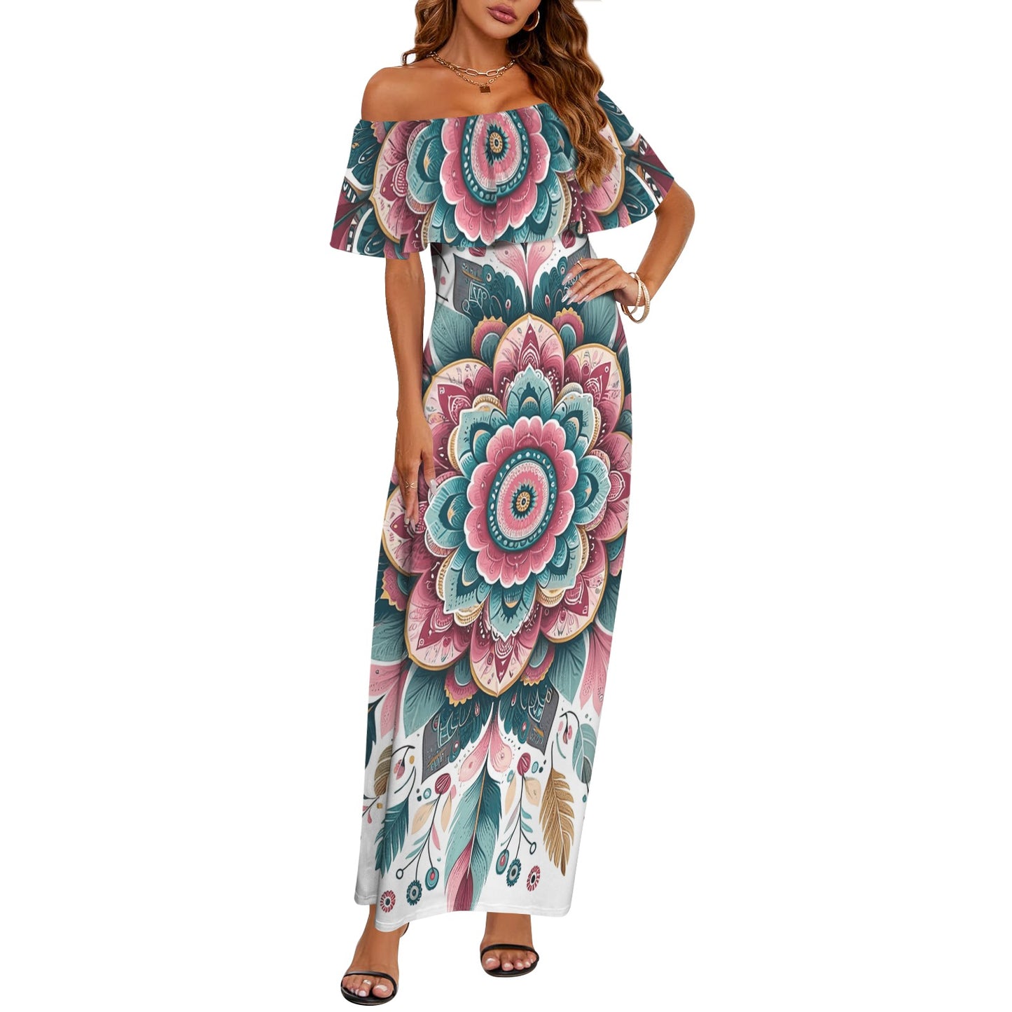 Mandalla_Awd35183 Women's Off Shoulder Ruffle Boat Neck Dress (Model D71)