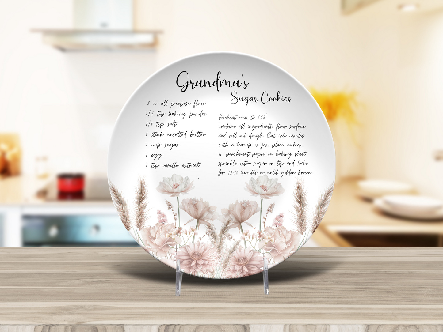 Personalised Wildflowers Handwritten Family Recipe Heirloom Plate/Platter