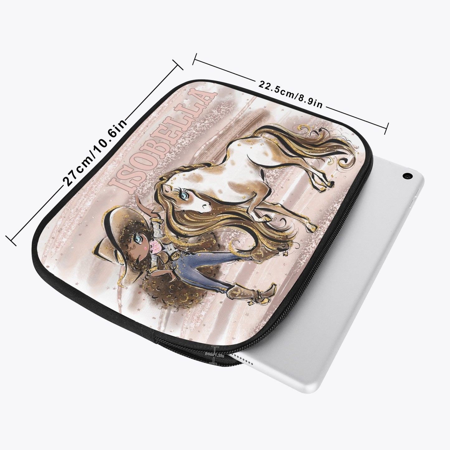 Tablet Sleeve - Howdy, Cowgirl and Horse, Brunette Hair, Olive Skin, Blue Eyes