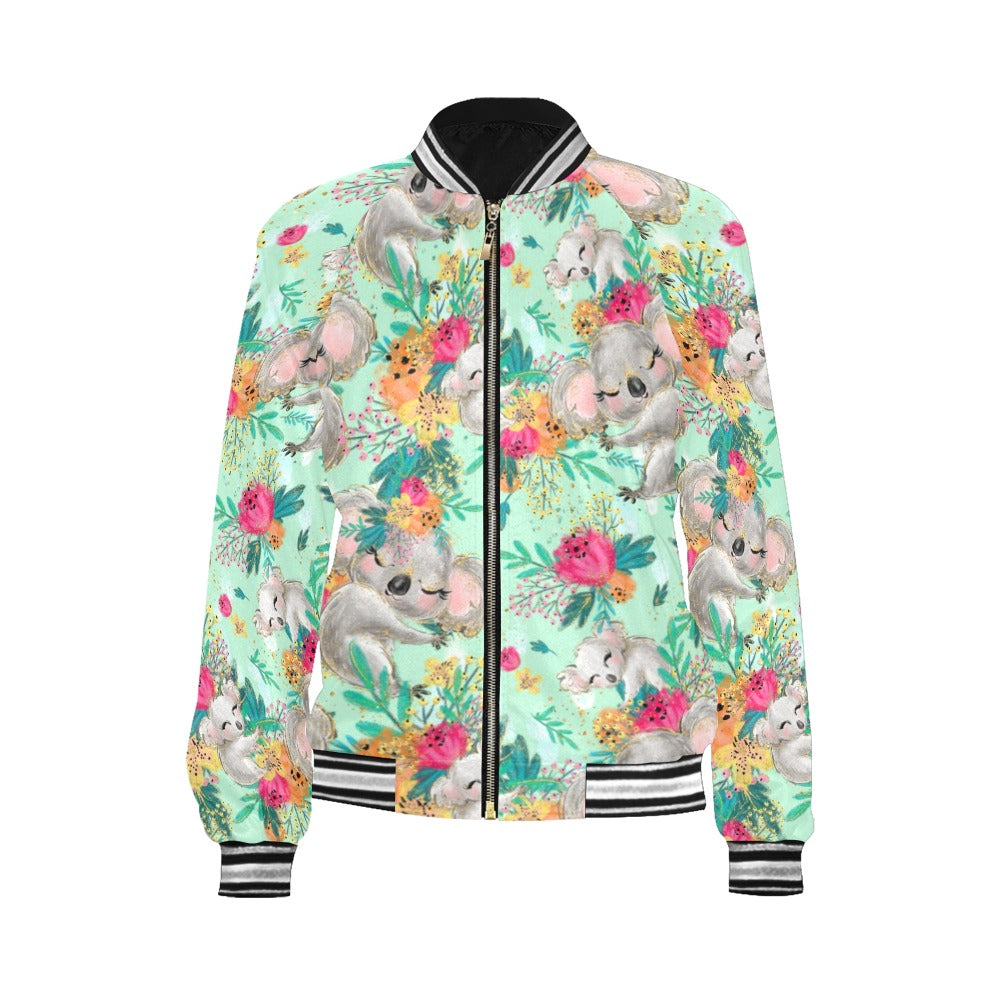 Australian Animals Koala Mint Bomber Jacket for Women