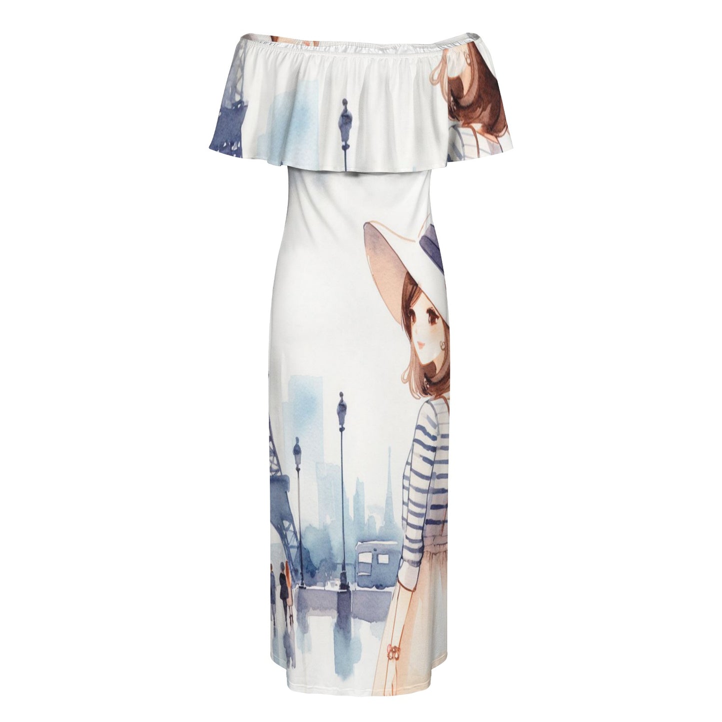 Girl 5 Women's Off Shoulder Ruffle Boat Neck Dress (Model D71)