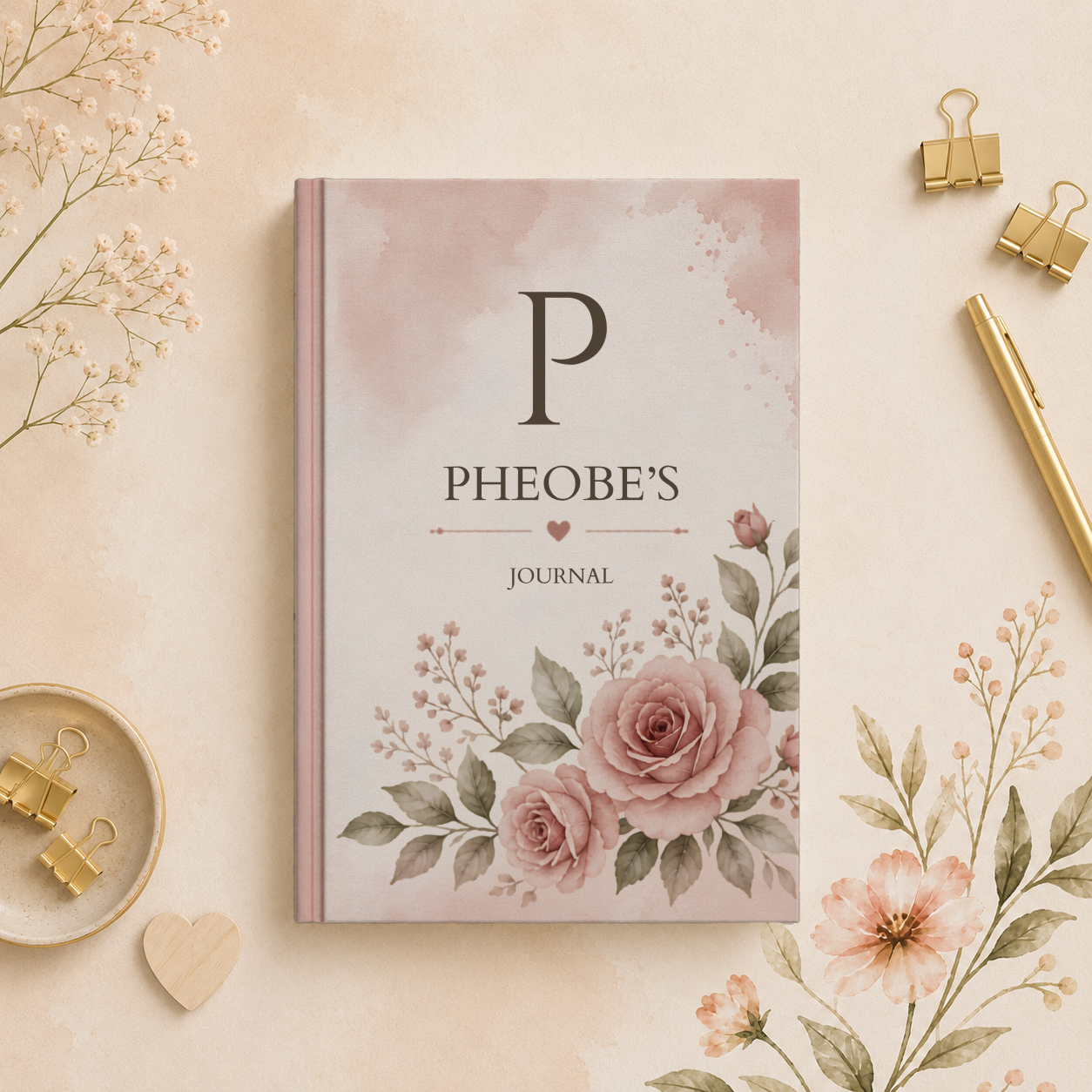 Custom Floral Hardcover Journal, Personalized Name Notebook, Floral Design Diary, Matte Finish, Gift for Writers, Hardcover Journal
