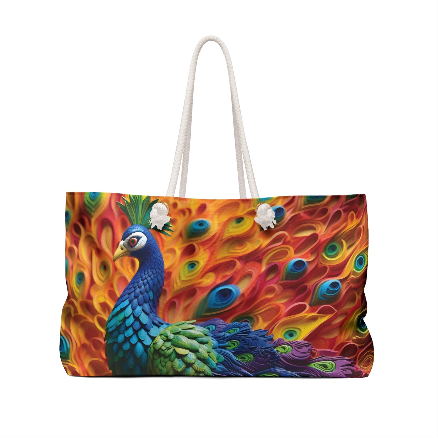 Personalised/Non-Personalised Weekender Bag, Peacock, Large Weekender Bag, Beach Bag, Book Bag