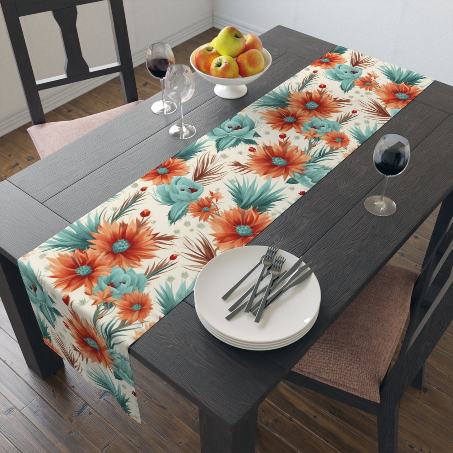 Boho Floral Table Runner, Cotton Twill and Poly Available