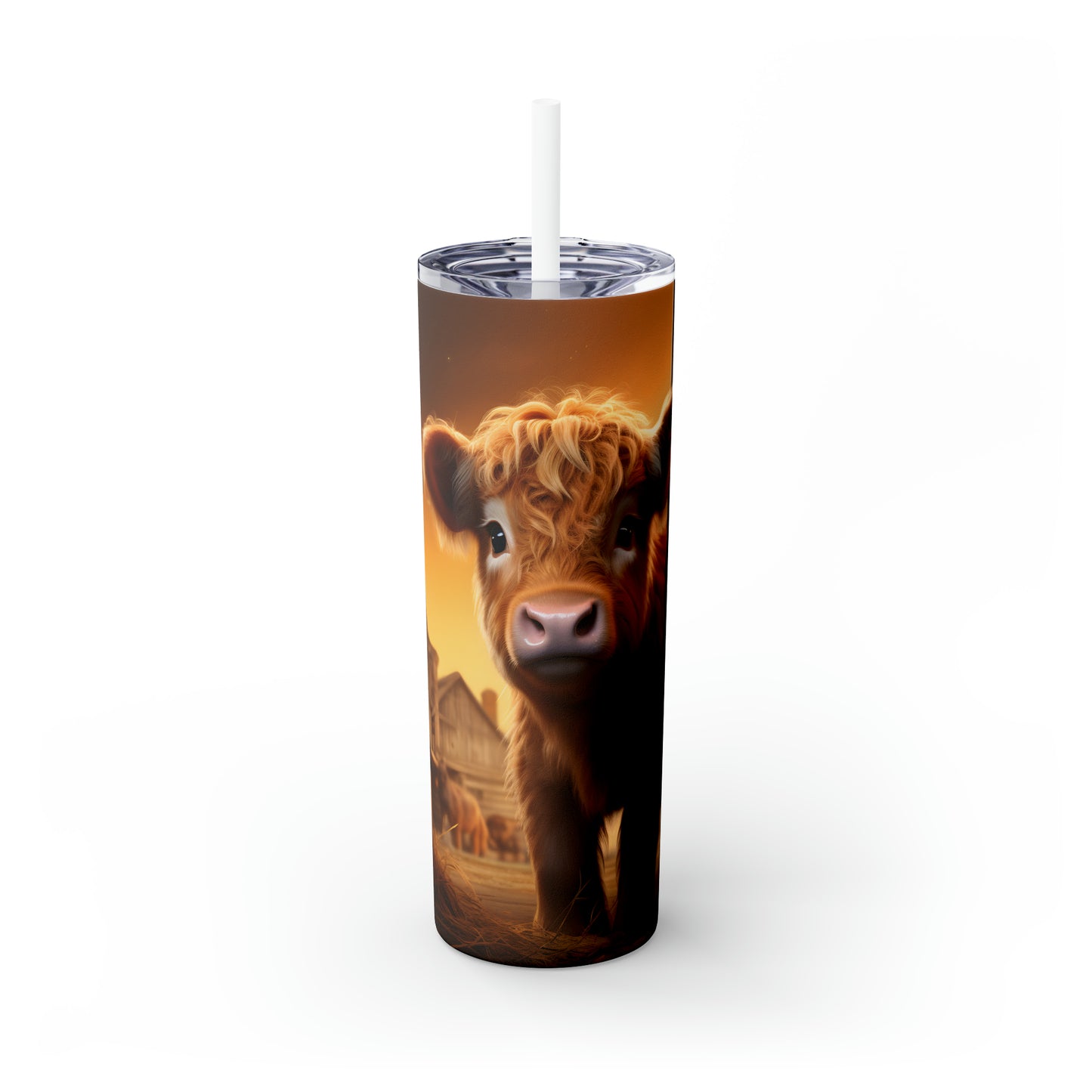 Skinny Tumbler with Straw, 20oz Highlander Cow