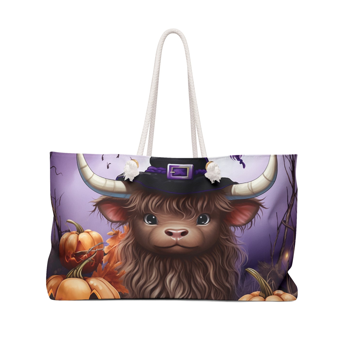 Personalised/Non-Personalised Weekender Bag, Halloween, Highland Cow, Large Weekender Bag, Beach Bag, Book Bag