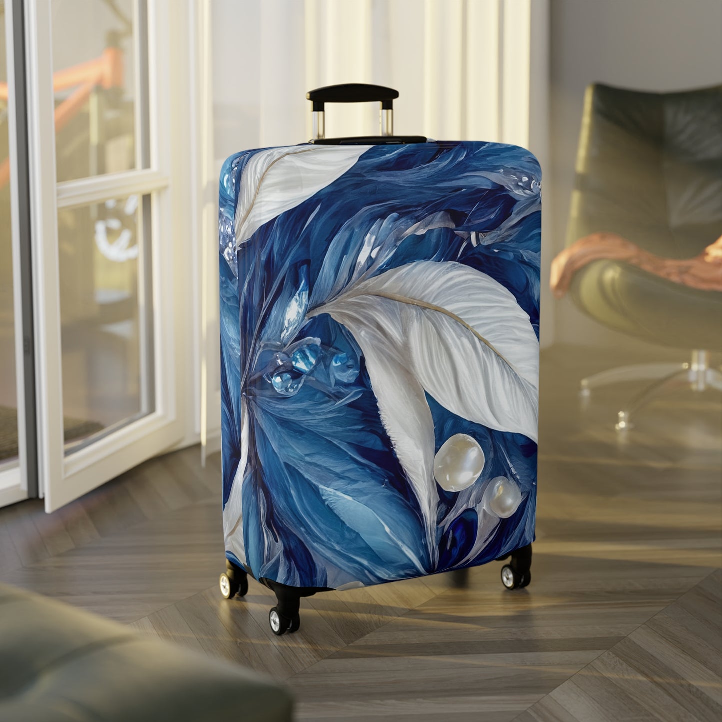 Luggage Cover, Blue Floral-2